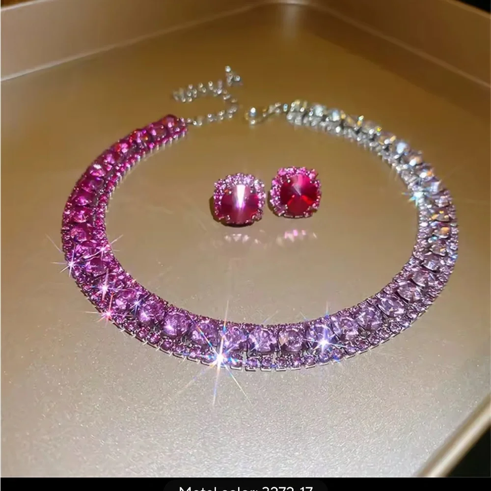 Sparkling Multicolor Rhinestone Necklace and Earring Set - Picture 5 of 9